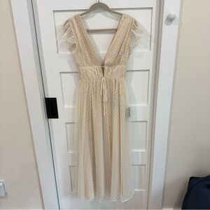 NWT Lulus Yours Evermore Cream Swiss Dot Ruffled Midi Dress
